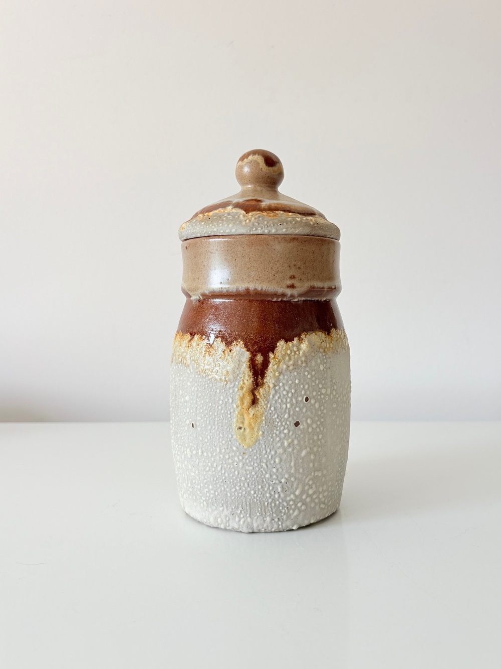 Vintage 1970s Pottery Canister Tundra Lava Drip Glaze Laurentian Quebec MCM